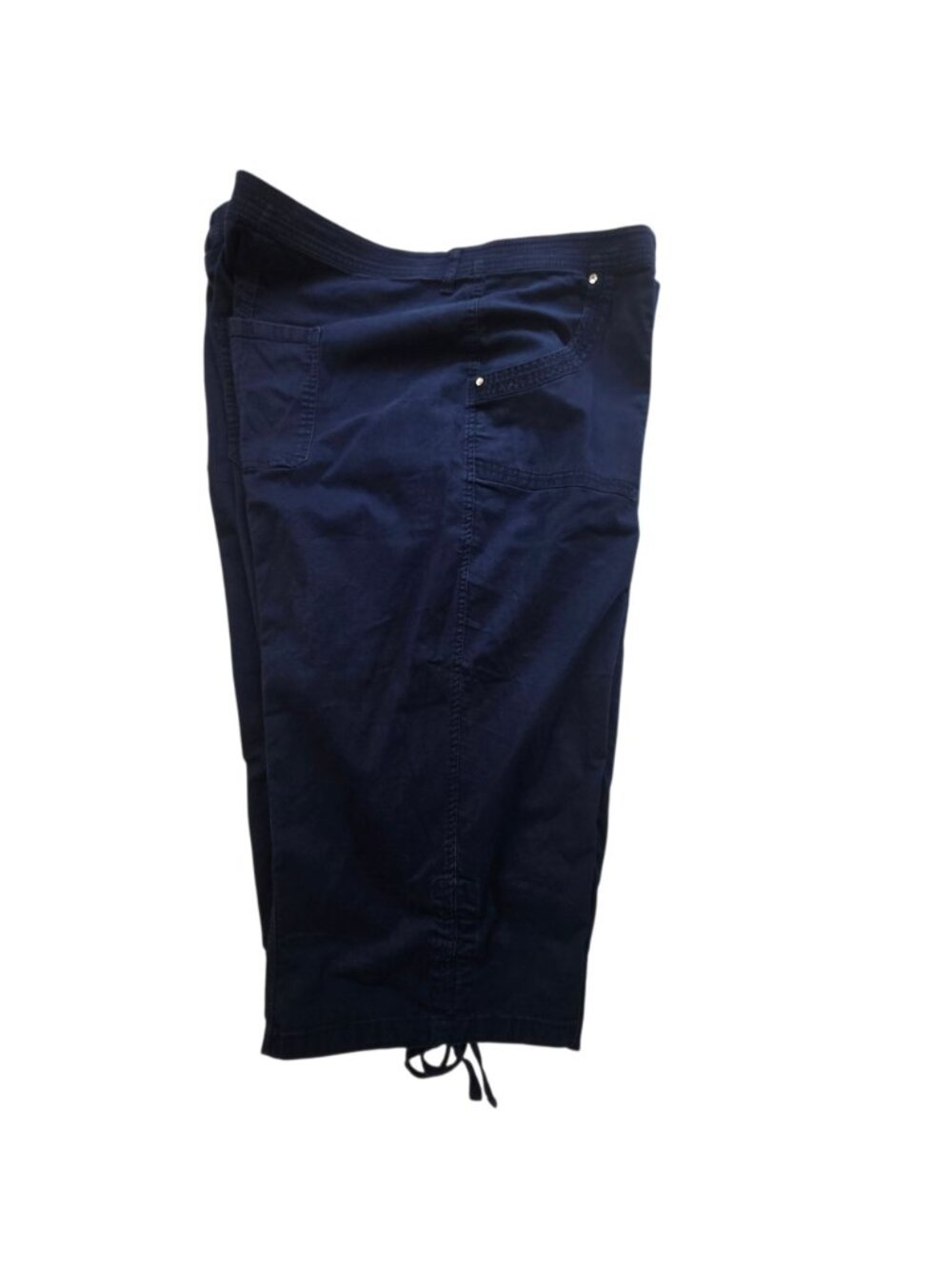 Catherines Womens Plus Size 5X Stretch Cotton Capri Pants Drawstring Navy Blue - Picture 6 of 16